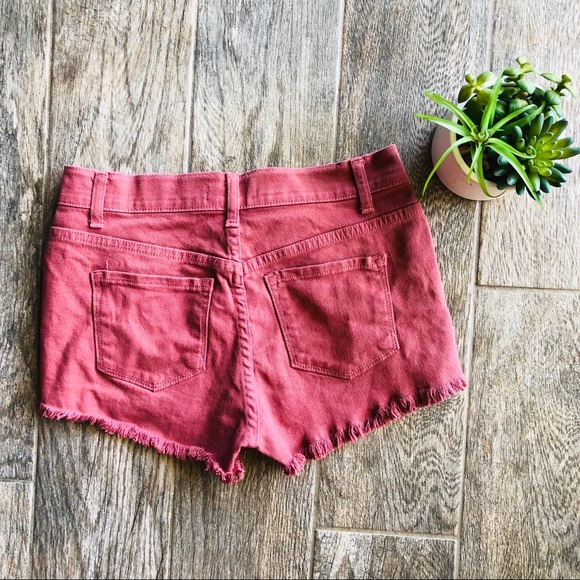 Burgundy denim cutoff shorts - Picture 2 of 5
